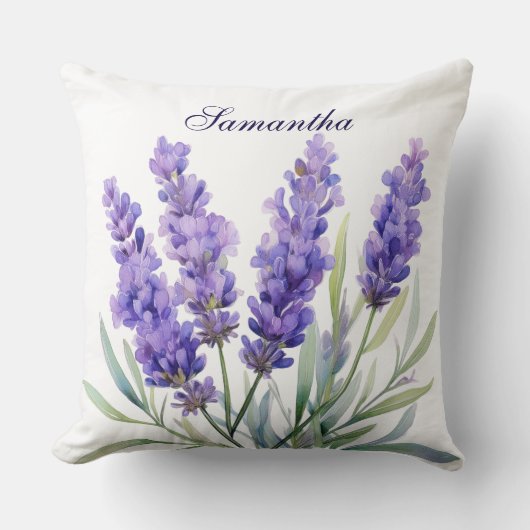 Watercolor Lavender Flowers クッション (正面)