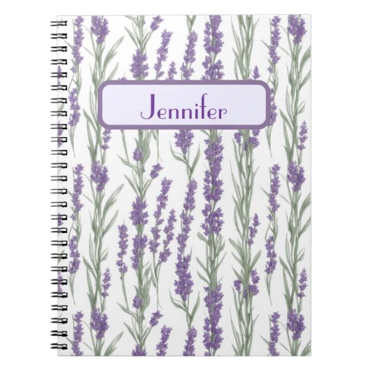 Watercolor Lavender Flowers Personalized ノートブック (正面)