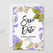 Watercolor Lavender Hydrangea Floral セーブザデート (正面)