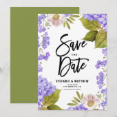 Watercolor Lavender Hydrangea Floral セーブザデート (正面/裏面)