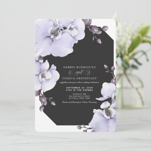 Watercolor Lavender Orchids Wedding Invitation  招待状 (スタンド正面)