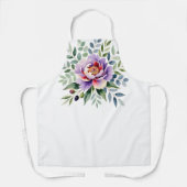 Watercolor Lavender Peony and Eucalyptus Botanical エプロン (正面)