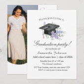 Watercolor Lavender  Purple Floral Graduation  招待状 (正面/裏面)