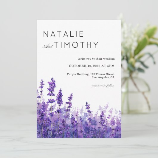 Watercolor Lavender Rustic Boho Botanical Wedding  招待状 (スタンド正面)