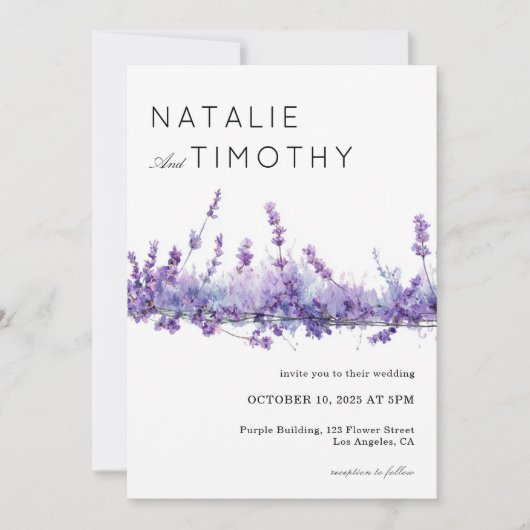 Watercolor Lavender Rustic Boho Botanical Wedding  招待状 (正面)