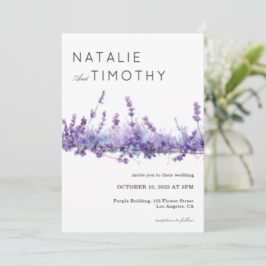 Watercolor Lavender Rustic Boho Botanical Wedding  招待状 (スタンド正面)