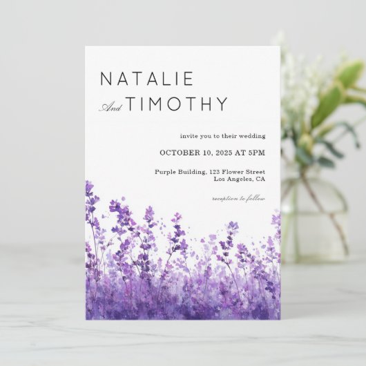 Watercolor Lavender Rustic Boho Botanical Wedding  招待状 (スタンド正面)