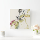 Watercolor Leaf Branch Triptych スクエア壁時計 (ホーム)