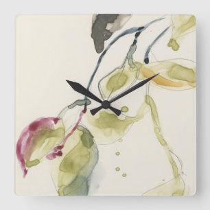 Watercolor Leaf Branch Triptych スクエア壁時計