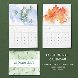 Watercolor Leaves 2026 Calendar | Botanical Nature カレンダー