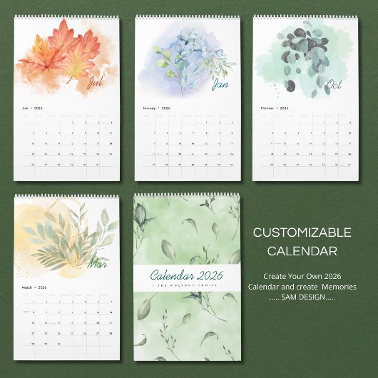 Watercolor Leaves 2026 Calendar | Botanical Nature カレンダー
