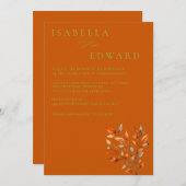 Watercolor Leaves Burnt Orange Wedding 招待状 (正面/裏面)