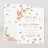 Watercolor Leaves "Fall In Love" Bridal Shower インビテーションポストカード (正面/裏面)