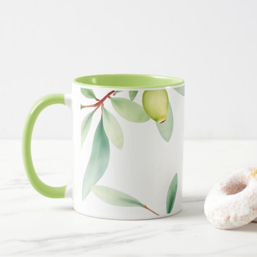Watercolor Leaves Mug – Soft Botanical Design マグカップ (ドーナツ)