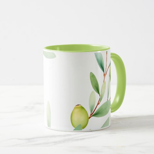 Watercolor Leaves Mug – Soft Botanical Design マグカップ (正面右)