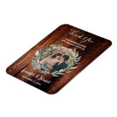 Watercolor leaves on rustic wood Thank You wedding マグネット (左側)