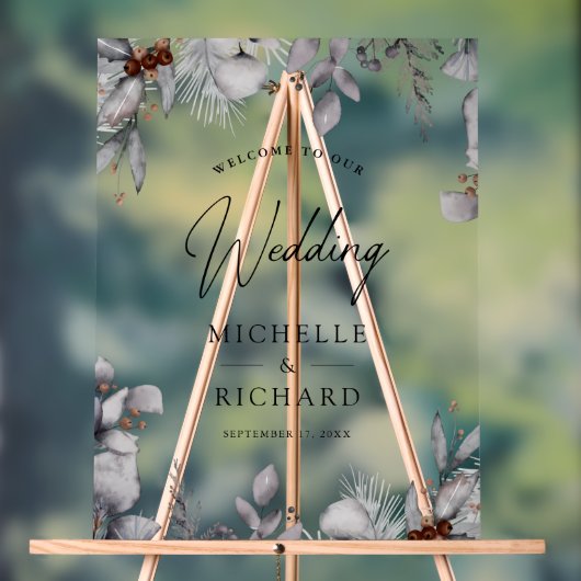 Watercolor Leaves Winter Wedding Welcome アクリルサイン (ニュートラル)