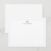 Watercolor Lemon Branch Blue Border Personalized ノートカード (正面/裏面)