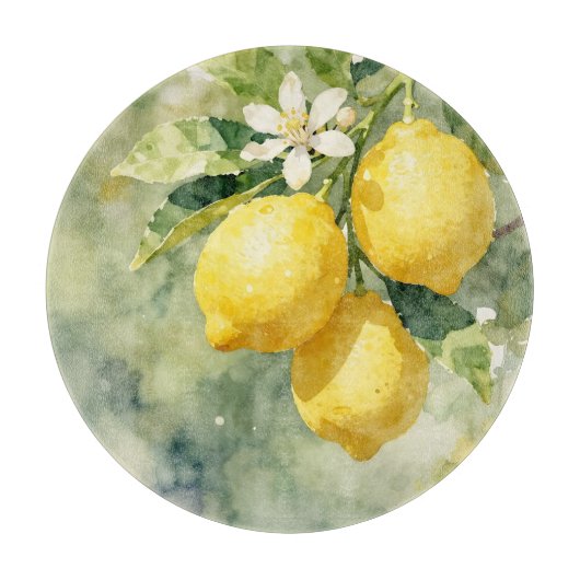 Watercolor Lemon Branch Botanical Summer カッティングボード (正面)