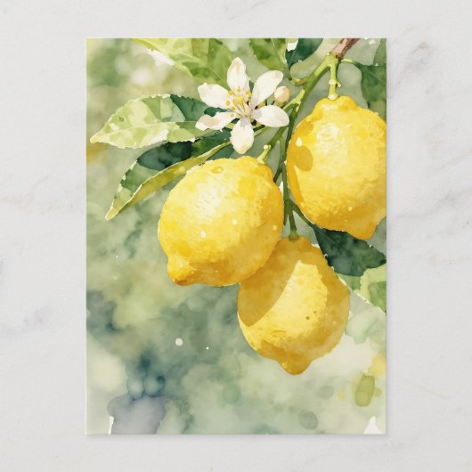 Watercolor Lemon Branch Botanical Summer ポストカード (正面)