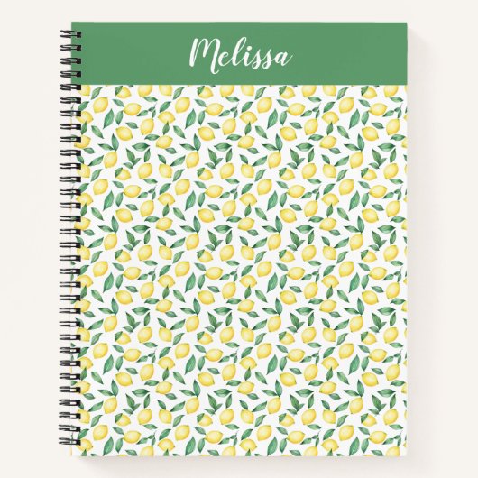 Watercolor Lemon Citrus Custom Name Journal ノートブック (正面)