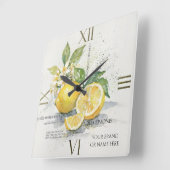 Watercolor Lemon Citrus Fruit With Blossoms スクエア壁時計 (傾斜)