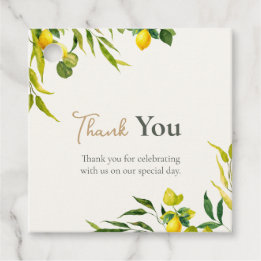 Watercolor Lemon Citrus Green Thank You Wedding フェイバータグ
