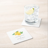 Watercolor Lemon Citrus Summer Wedding スクエアペーパーコースター (インサイチュ)