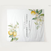 Watercolor Lemon Floral Wedding Backdrop タペストリー (正面(横))
