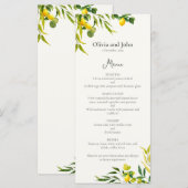 Watercolor Lemon Foliage Elegant Citrus Wedding メニュー (正面/裏面)