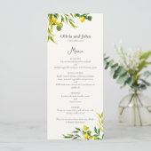 Watercolor Lemon Foliage Elegant Citrus Wedding メニュー (スタンド正面)