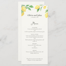 Watercolor Lemon Foliage Elegant Wedding Menu メニュー