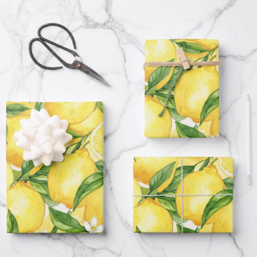 Watercolor Lemon Grove Seamless Pattern ラッピングペーパーシート (正面)