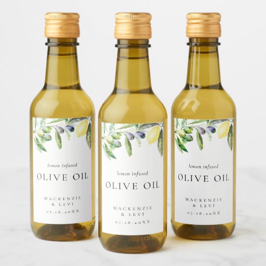 Watercolor Lemon Olive Oil Bottle Fovor Label ワインラベル (ボトル)