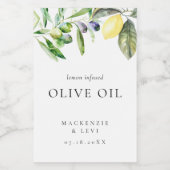 Watercolor Lemon Olive Oil Bottle Fovor Label ワインラベル (シングルラベル)