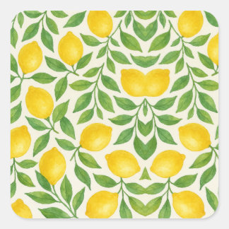 Watercolor Lemon Pattern スクエアシール