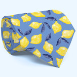Watercolor Lemon Pattern Citrus ネクタイ<br><div class="desc">Pretty watercolor citrus lemon pattern in yellow with navy blue leaves on a blue background for a fruity summer shot of visual Vitamin C. Original art by Nic Squirrell.</div>