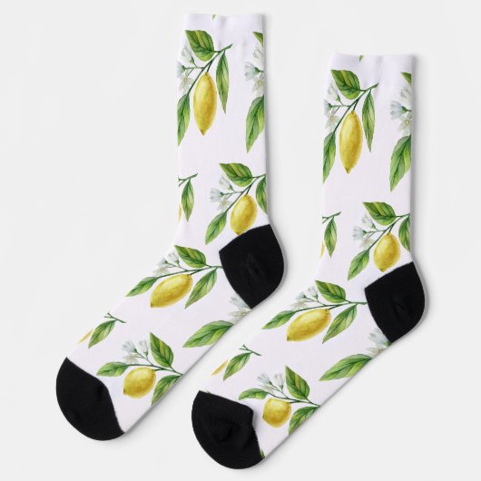 Watercolor Lemon Pattern Socks ソックス (左)