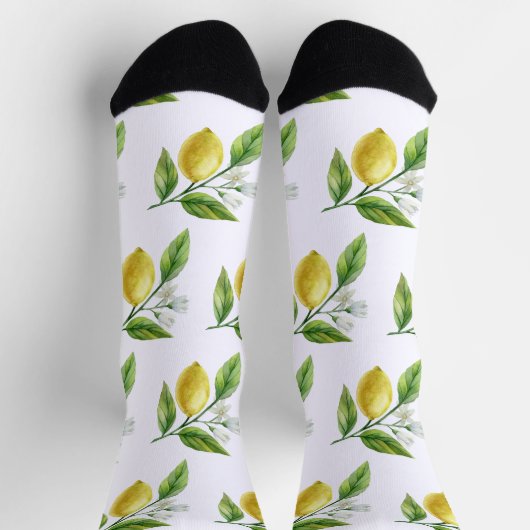 Watercolor Lemon Pattern Socks ソックス (上部)