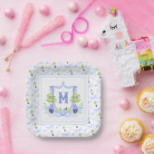 Watercolor Lemon Tree Monogram Crest ペーパープレート (パーティー)