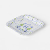 Watercolor Lemon Tree Monogram Crest ペーパープレート (傾斜あり)