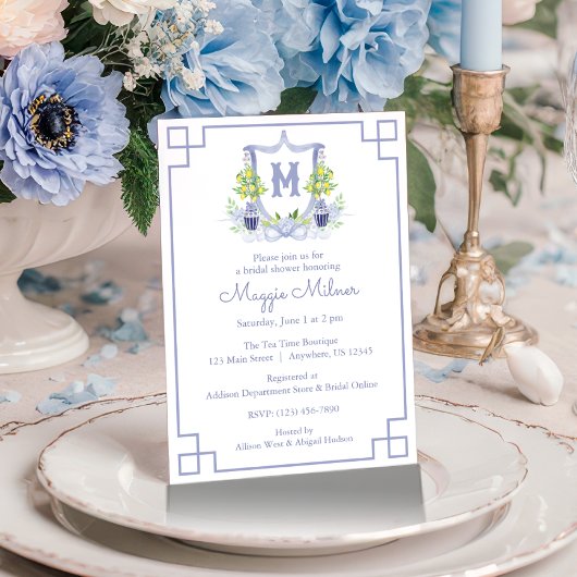 Watercolor Lemon Tree Monogram Crest 招待状