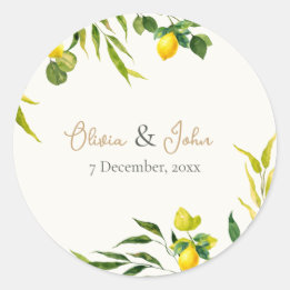 Watercolor Lemon Wedding Envelope Seal Stickers ラウンドシール
