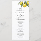 Watercolor Lemon Wedding Program | Mediterranean  メニュー (正面)