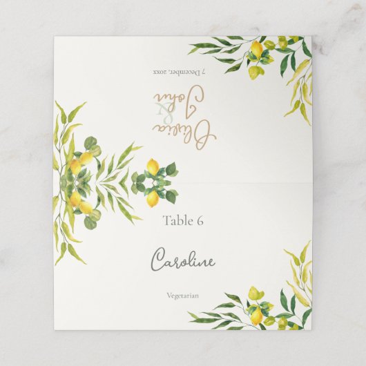 Watercolor Lemon Wedding with Meal Preference プレイスカード (外部開封)