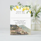 Watercolor Lemons Amalfi Coast Italy Wedding 出欠カード (スタンド正面)