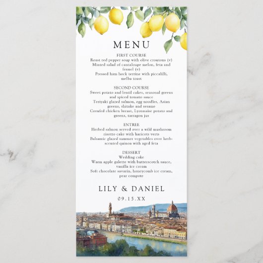 Watercolor Lemons Florence Italy Wedding メニュー (正面)