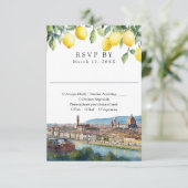 Watercolor Lemons Florence Tuscany Italy Wedding 出欠カード (スタンド正面)