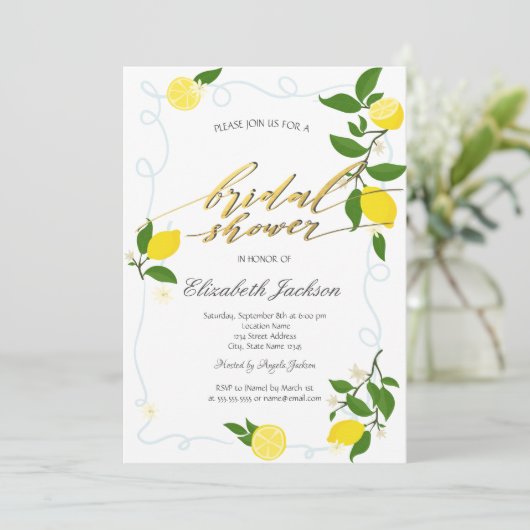 Watercolor Lemons Frame Bridal Shower  招待状 (スタンド正面)