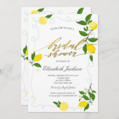 Watercolor Lemons Frame Bridal Shower 招待状 (正面/裏面)